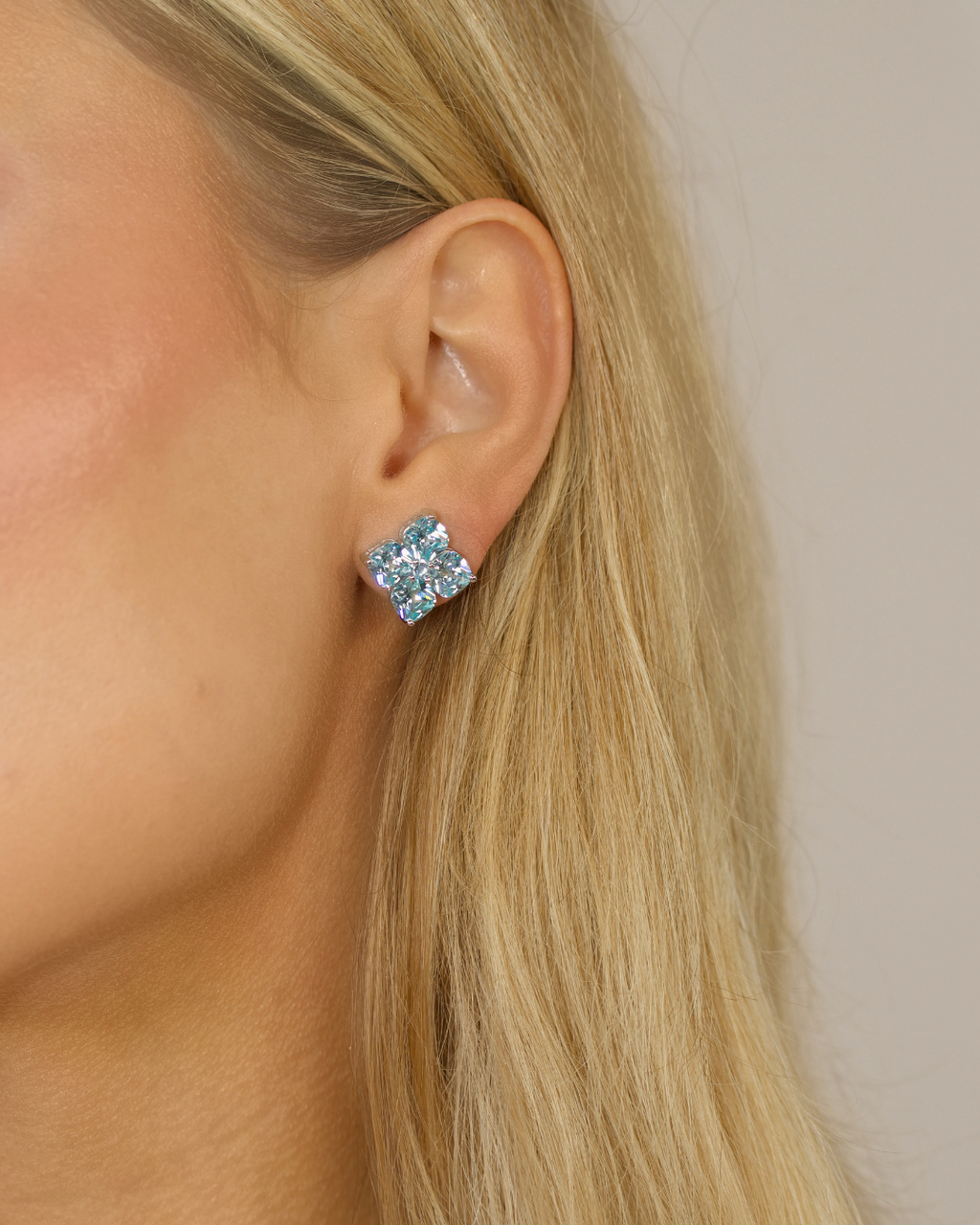 Crystal Hydrangea Stud Earrings - Aqua