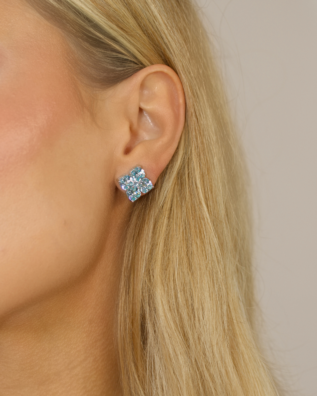 Crystal Hydrangea Stud Earrings - Aqua