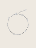 Astra Bracelet in premium white gold plating with bar and cubic zirconia stone links, adjustable chain clasp dainty bracelet
