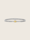 Gold tennis bracelet with central lemon yellow oval CZ stone and clear CZ detailing throughout