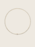 Gold plated tennis necklace with clear CZ stones and a central oval cut crystal for elegant sparkle