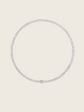 White gold plated tennis necklace with clear CZ stones and central oval-cut detail