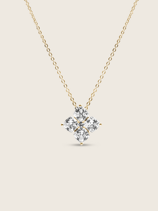 Crystal Hydrangea Necklace with a gold-plated chain and sparkling hydrangea pendant, displayed on a clean white background.