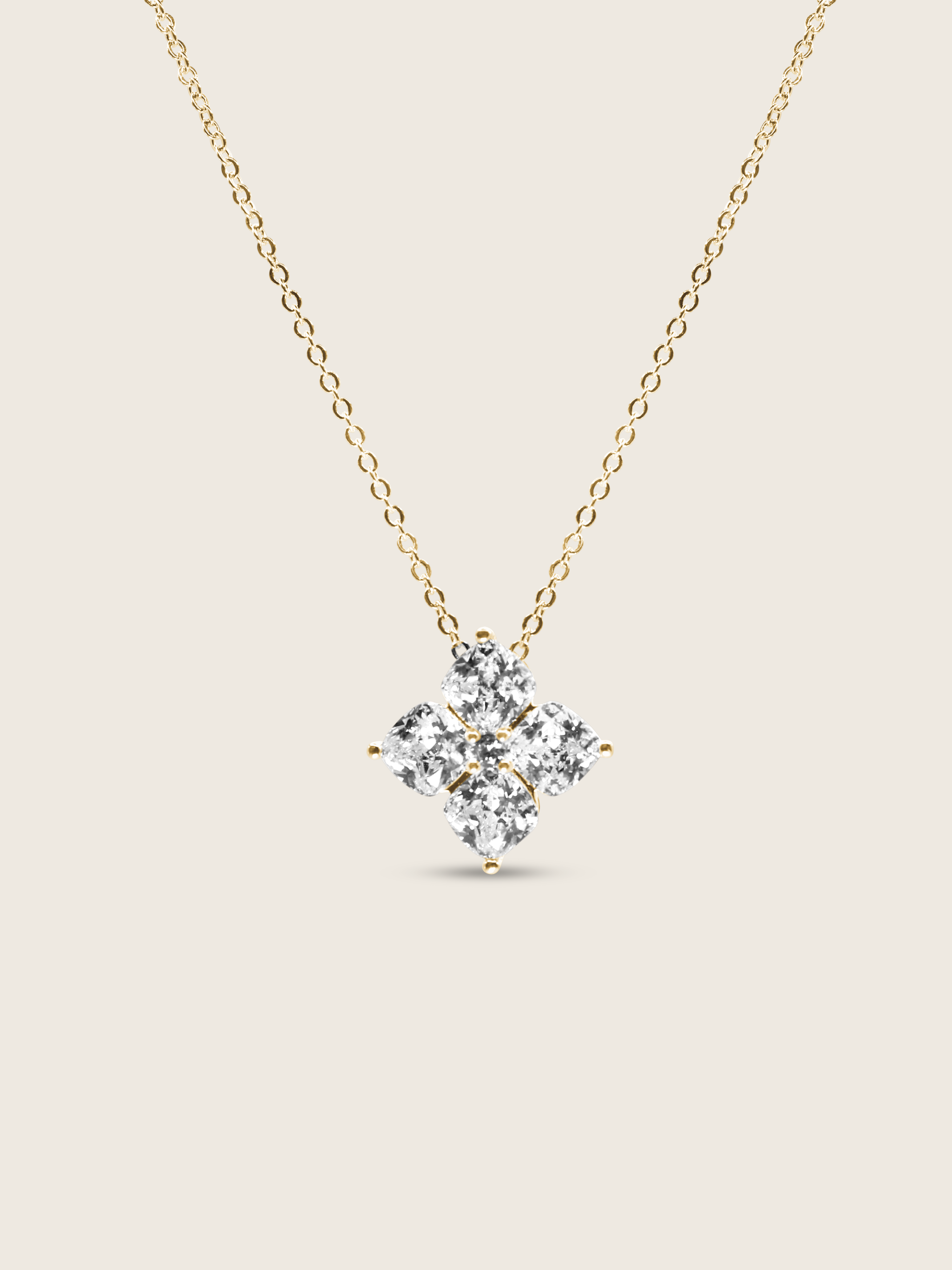 Crystal Hydrangea Necklace with a gold-plated chain and sparkling hydrangea pendant, displayed on a clean white background.