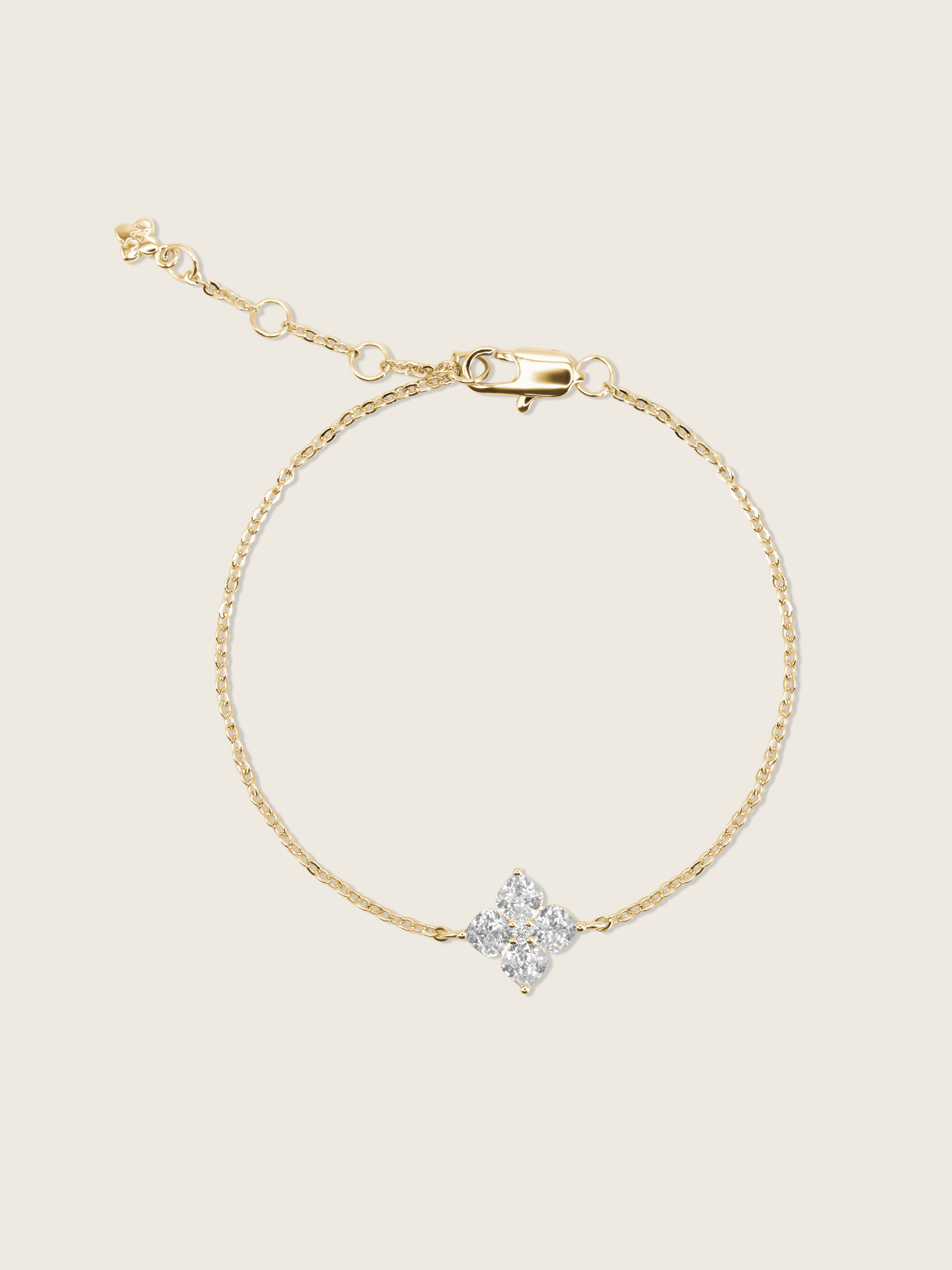 gold mini crystal hydrangea bracelet flatlay showcasing the sparkle