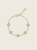 Gold plated hydrangea flower bracelet with lemon yellow CZ stones, dainty chain and five mini floral charms