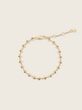 Gold plated micro hydrangea bracelet displayed flatly on a white background, showcasing the detailed design of the chain bracelet.