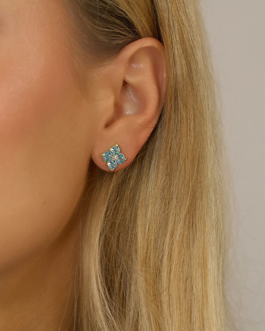 Mini Crystal Hydrangea Stud Earrings - Aqua