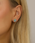Mini Crystal Hydrangea Stud Earrings - Aqua
