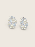 Grace earrings with freshwater pearls and cubic zirconia stones in white gold plating, elegant oval design