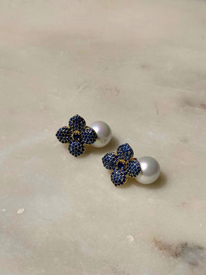 Hydrangea Earrings - Navy Blue