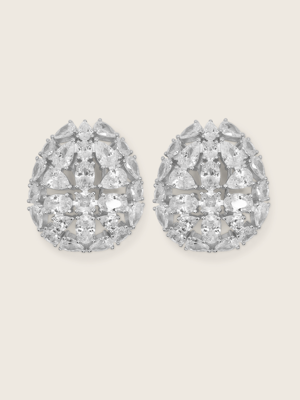 Lana earrings in sterling silver with premium White Gold plating, featuring an intricate cluster of CZ stones