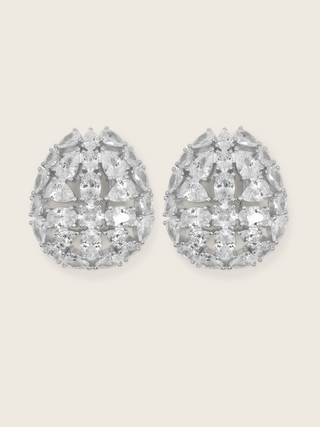 Lana earrings in sterling silver with premium White Gold plating, featuring an intricate cluster of CZ stones