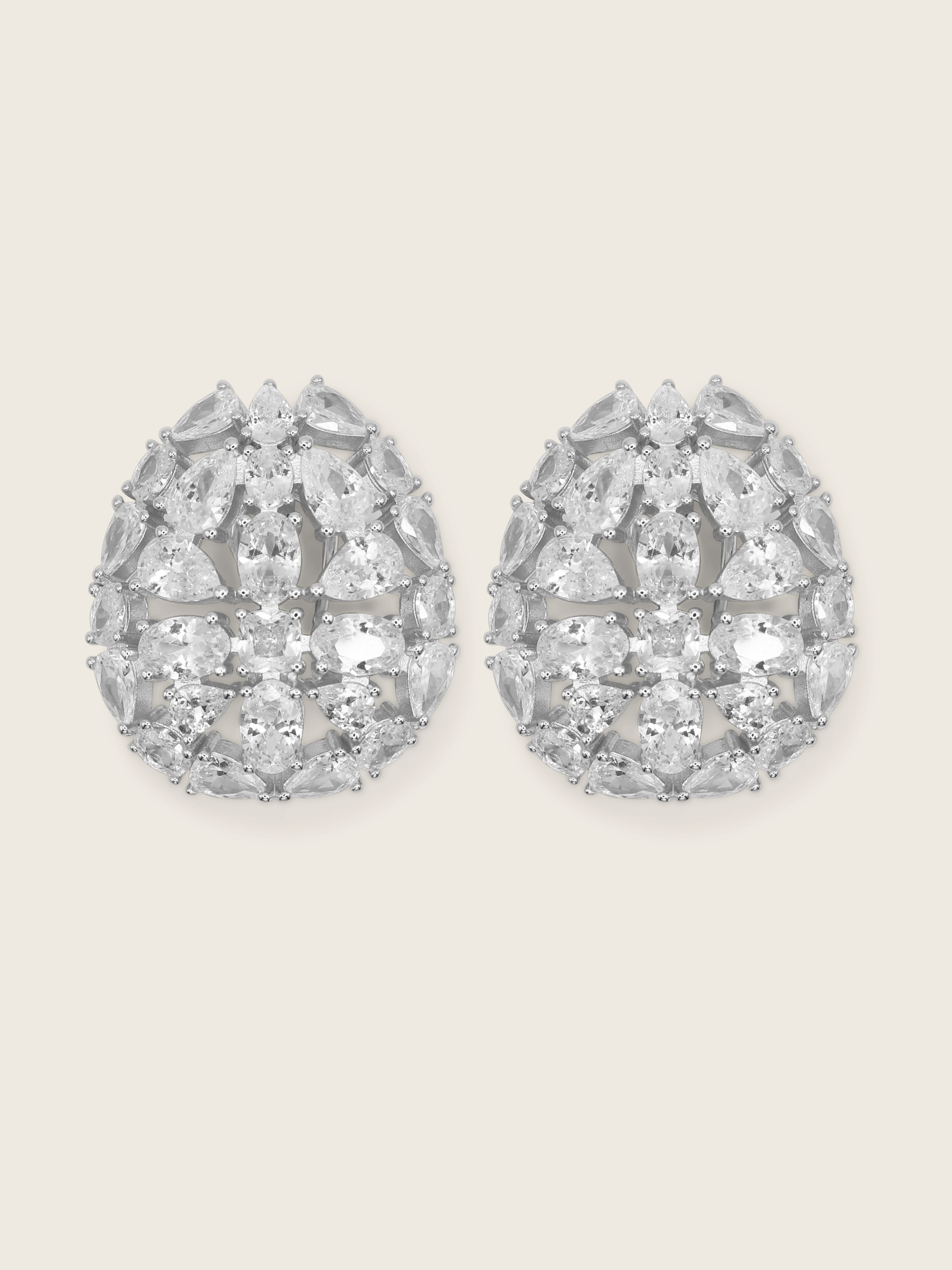 Lana earrings in sterling silver with premium White Gold plating, featuring an intricate cluster of CZ stones