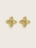 Gold-plated lemon drop hydrangea stud earring with floral textured petals, shown on white background