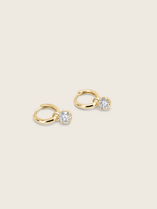 Luna earrings 14k gold plated sterling silver hoops with cubic zirconia drop stones