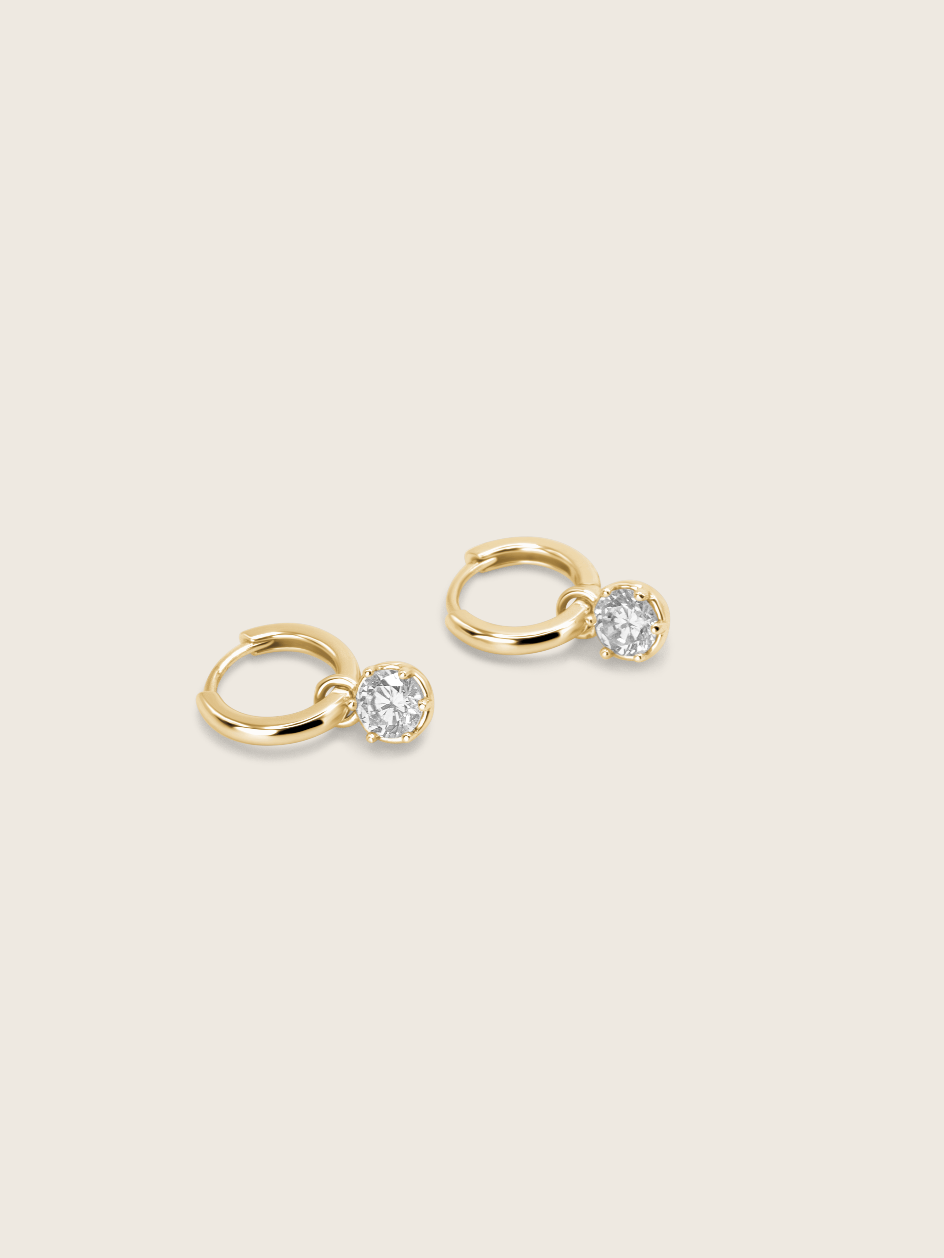 Luna earrings 14k gold plated sterling silver hoops with cubic zirconia drop stones
