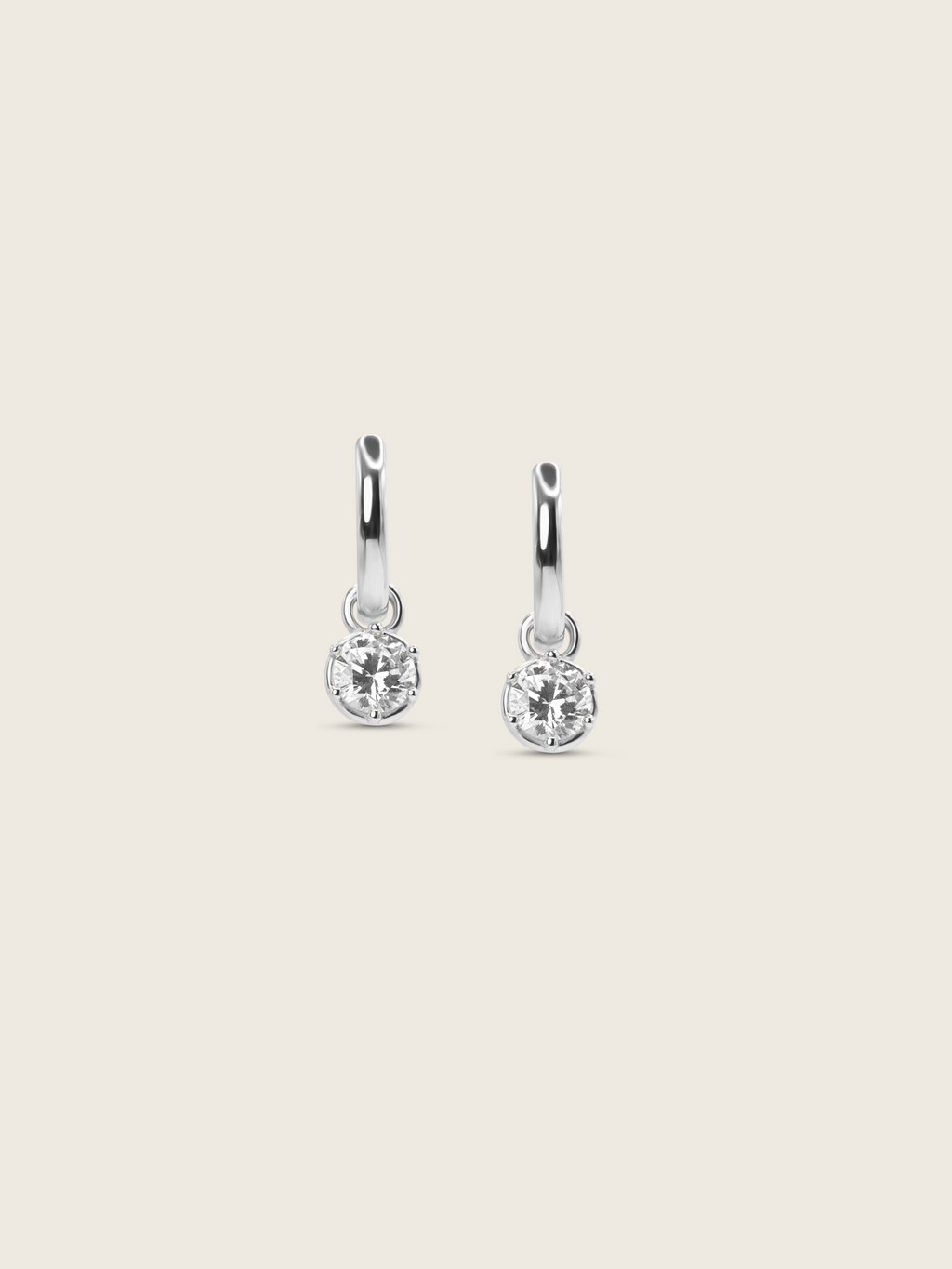Luna earrings premium white gold plated sterling silver hoops with cubic zirconia drop stone