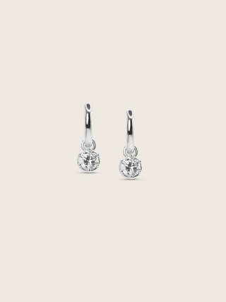 Luna earrings premium white gold plated sterling silver hoops with cubic zirconia drop stone