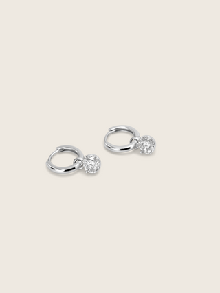 Luna hoop earrings premium white gold plated sterling silver with round cubic zirconia drop design