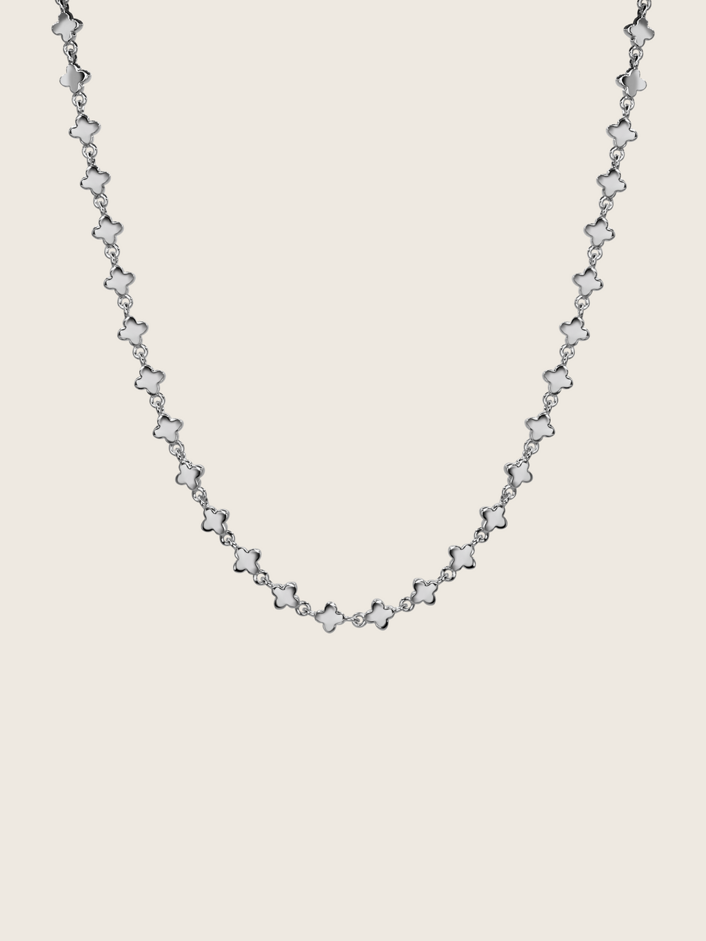 Micro Hydrangea necklace premium white gold plated brass with flower shaped chain links