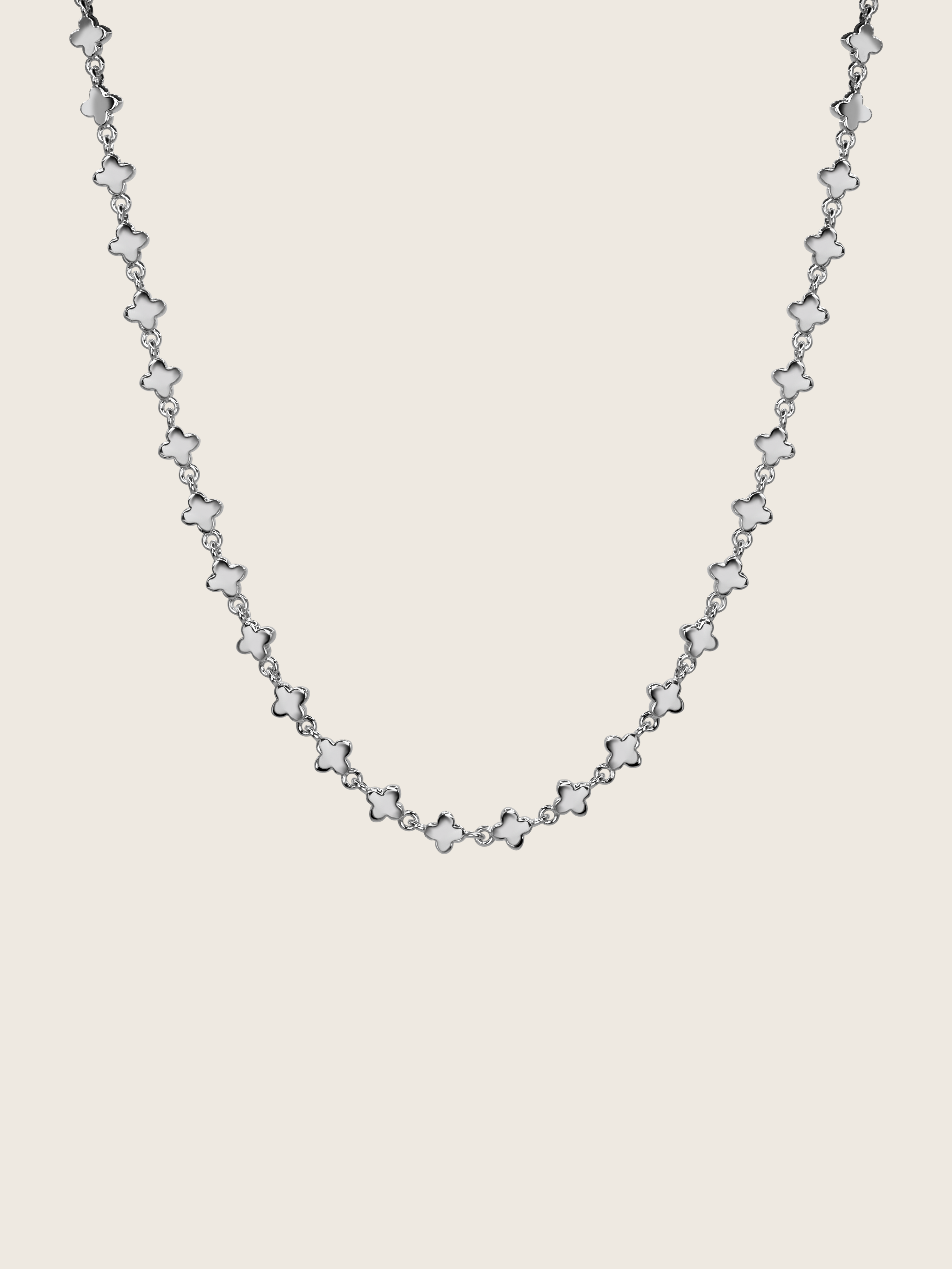 Micro Hydrangea necklace premium white gold plated brass with flower shaped chain links