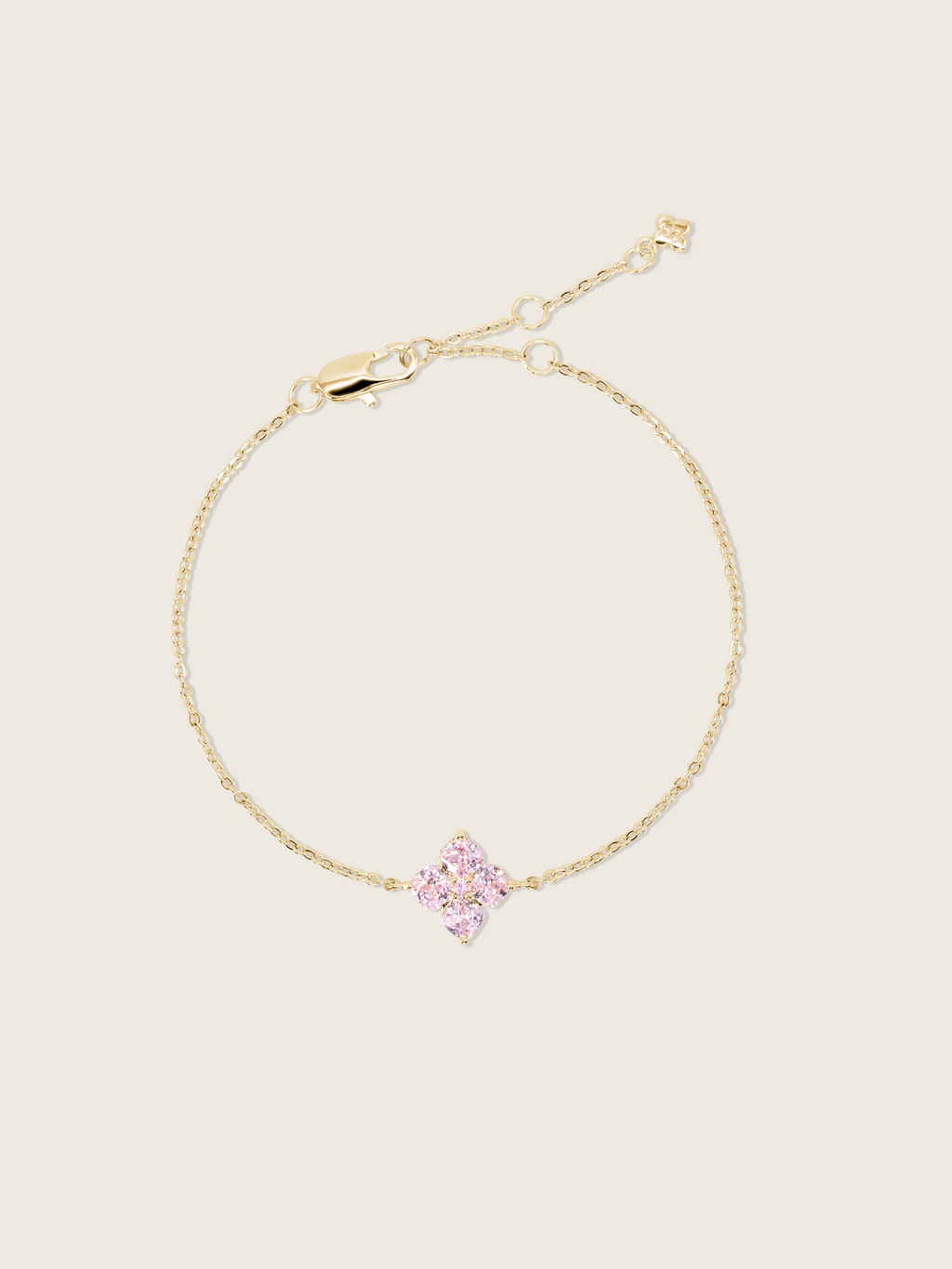 14k gold plated Mini crystal hydrangea bracelet with blush pink hydrangea motif, perfect for events and everyday glamour
