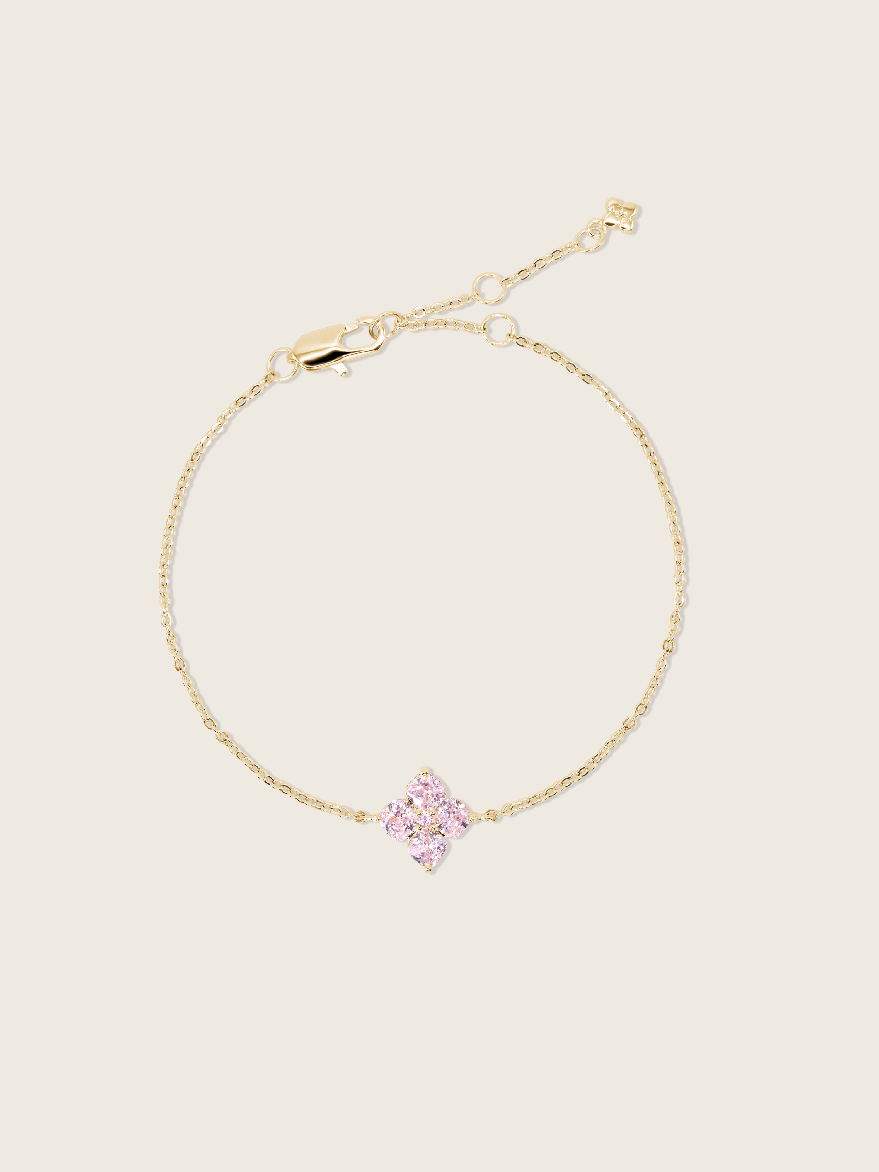 14k gold plated Mini crystal hydrangea bracelet with blush pink hydrangea motif, perfect for events and everyday glamour