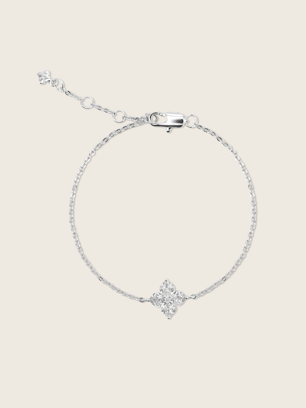 mini crystal hydrangea bracelet on a neutral background, showcasing the cz sparkle