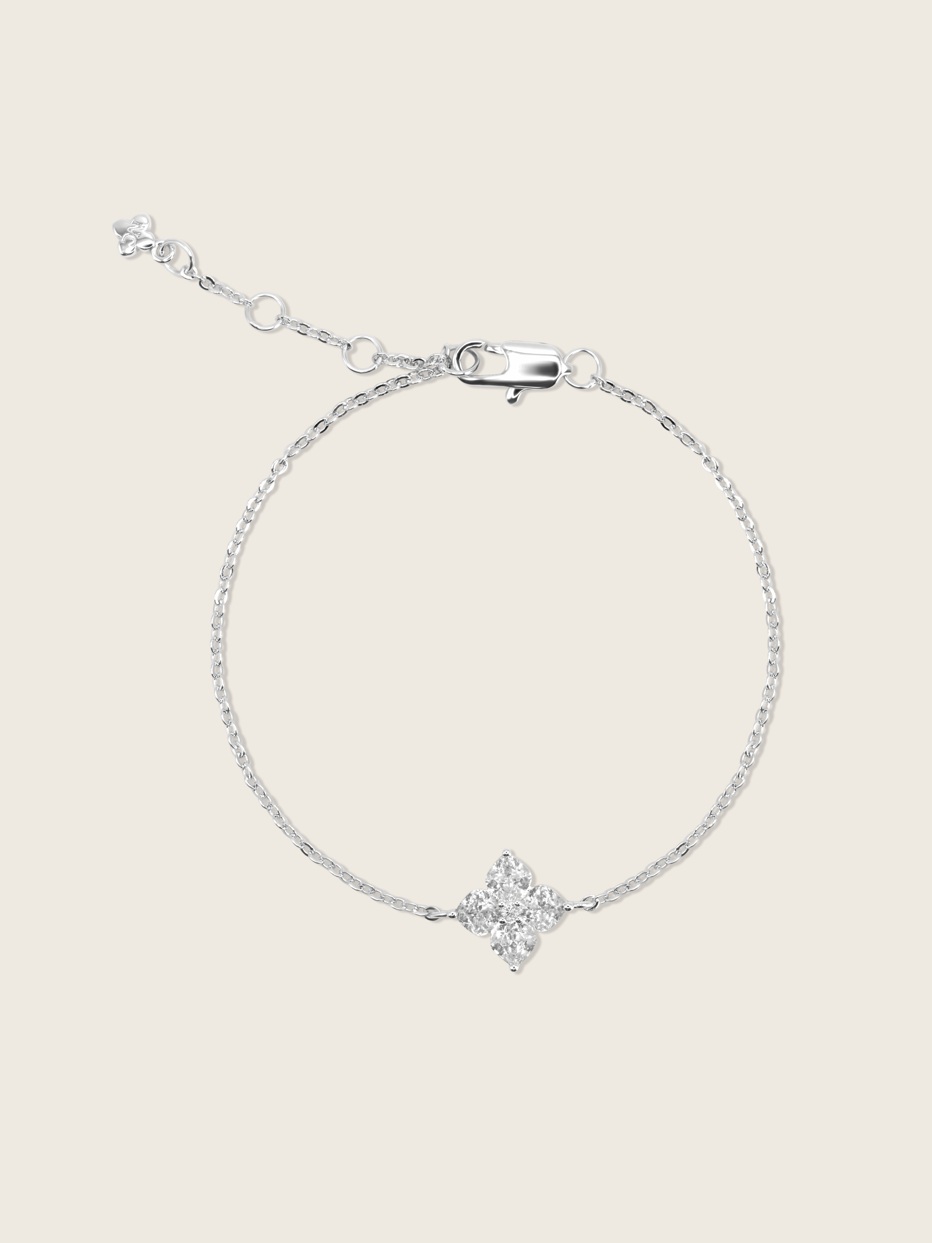 mini crystal hydrangea bracelet on a neutral background, showcasing the cz sparkle