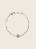 Mini hydrangea bracelet with White Gold plating shown in flatlay 