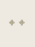 Mini hydrangea stud earrings in premium white gold with lemon yellow cubic zirconia on neutral background