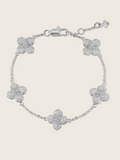 Multi Midi Hydrangea bracelet in premium White Gold plating with five pavé flower charms and adjustable clasp, shown on neutral background