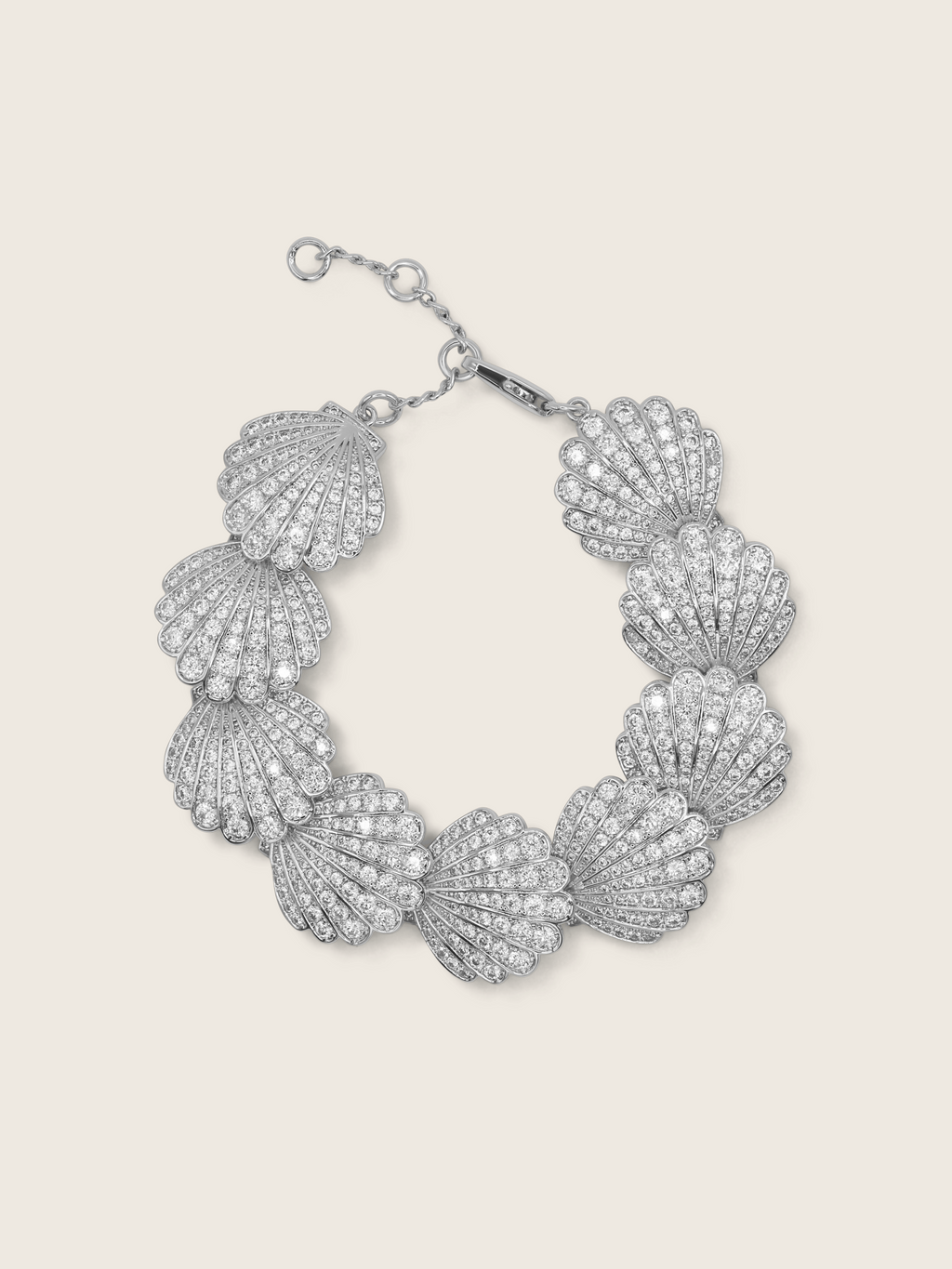 Muriel pavé bracelet in premium White Gold plating with sculpted shell links and CZ detailing