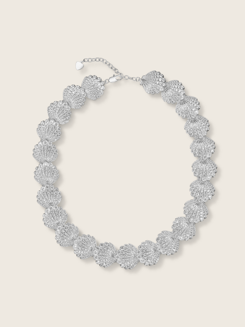 Muriel pavé necklace with shell inspired links, set with CZ stones and finished in premium White Gold plating