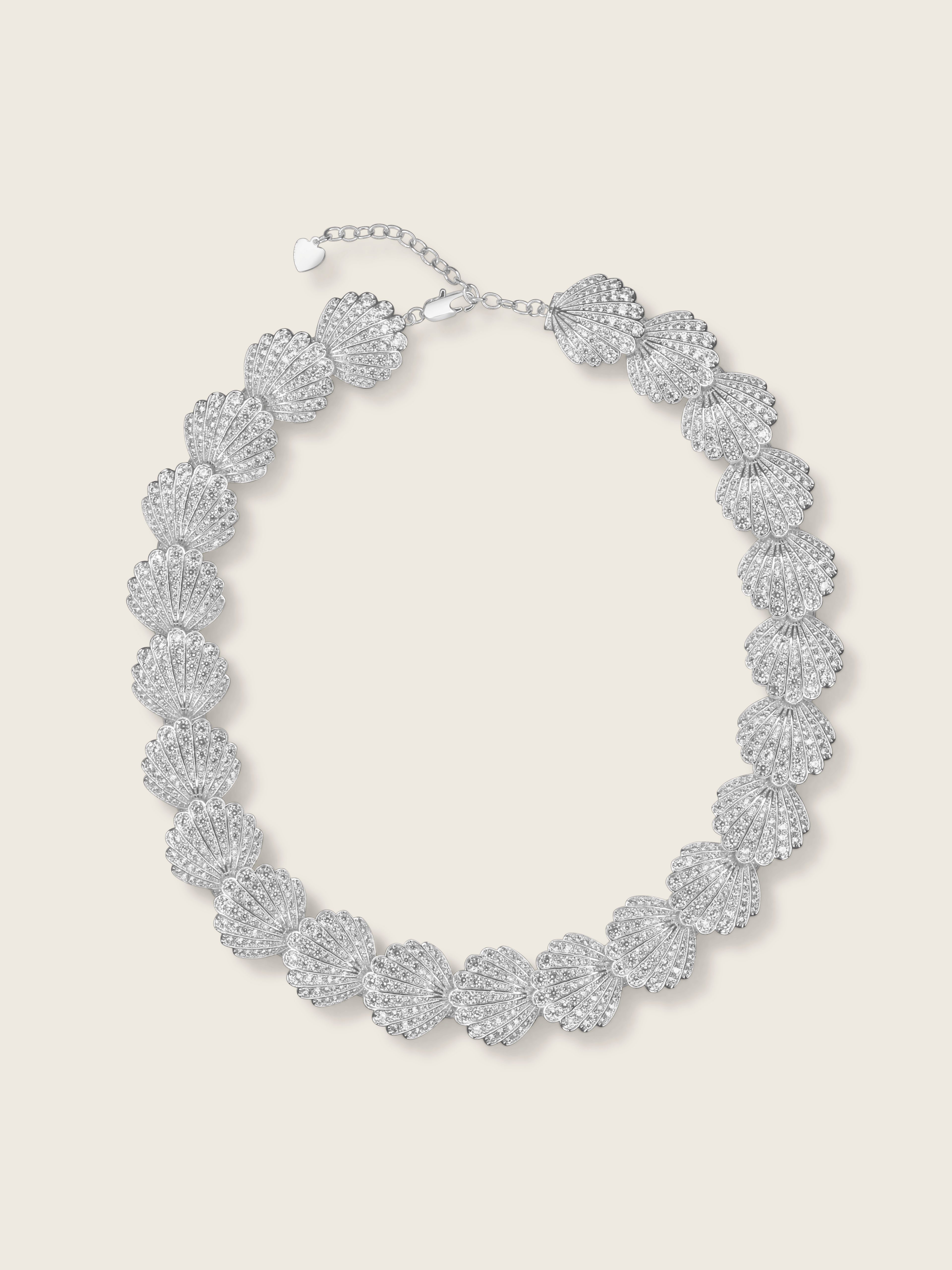 Muriel pavé necklace with shell inspired links, set with CZ stones and finished in premium White Gold plating