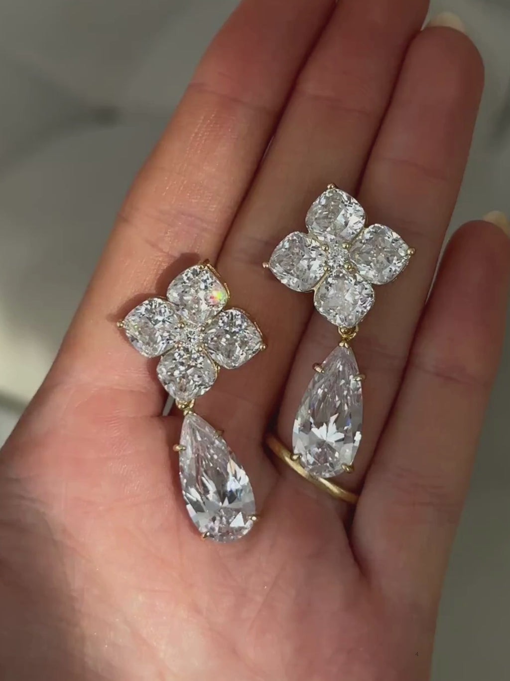 Large Crystal Hydrangea Pear Drop Earrings