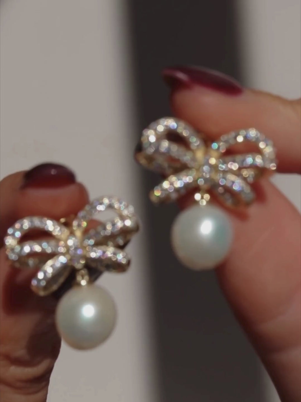 Meredith Bow Sparkly Pearl Earrings