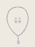 White gold plated jewellery set with Bridget drop necklace and Alexandra pear-cut CZ earrings, featuring brilliant cubic zirconia for a refined formal finish