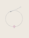 mini crystal hydrangea bracelet witha blush clover shaped stone motif, sparkling on a neutral background