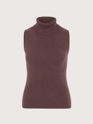 MARGOT Sleeveless Roll Neck Jumper - Chocolate