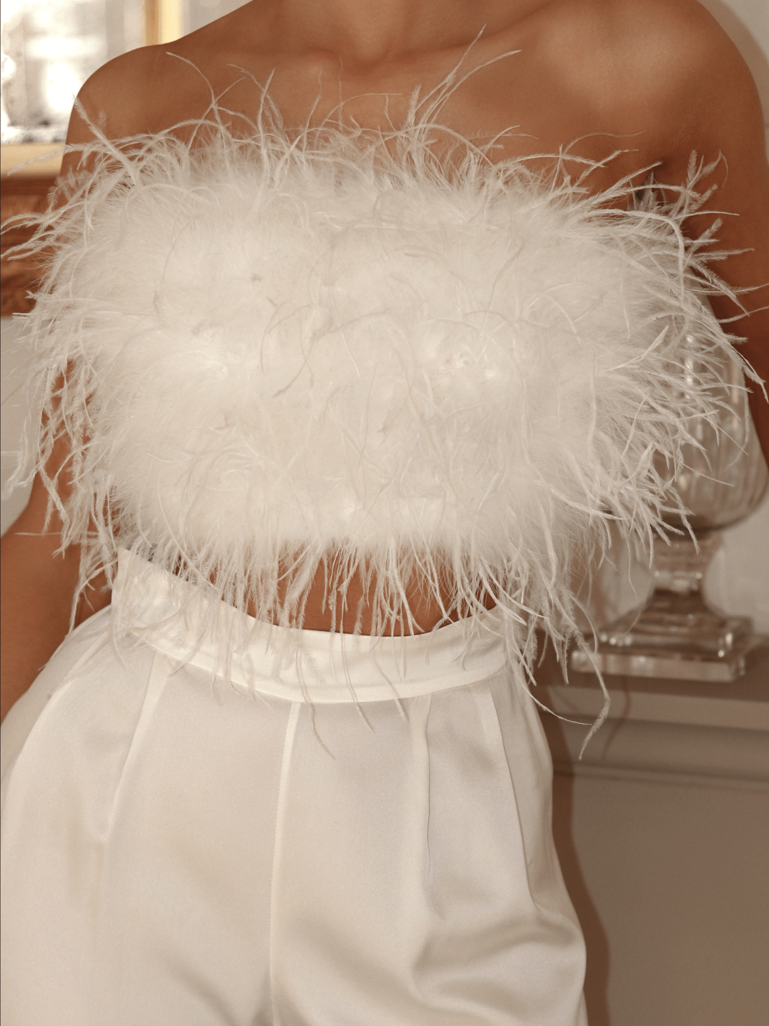 ODETTE Ostrich Feather Bustier - Swan