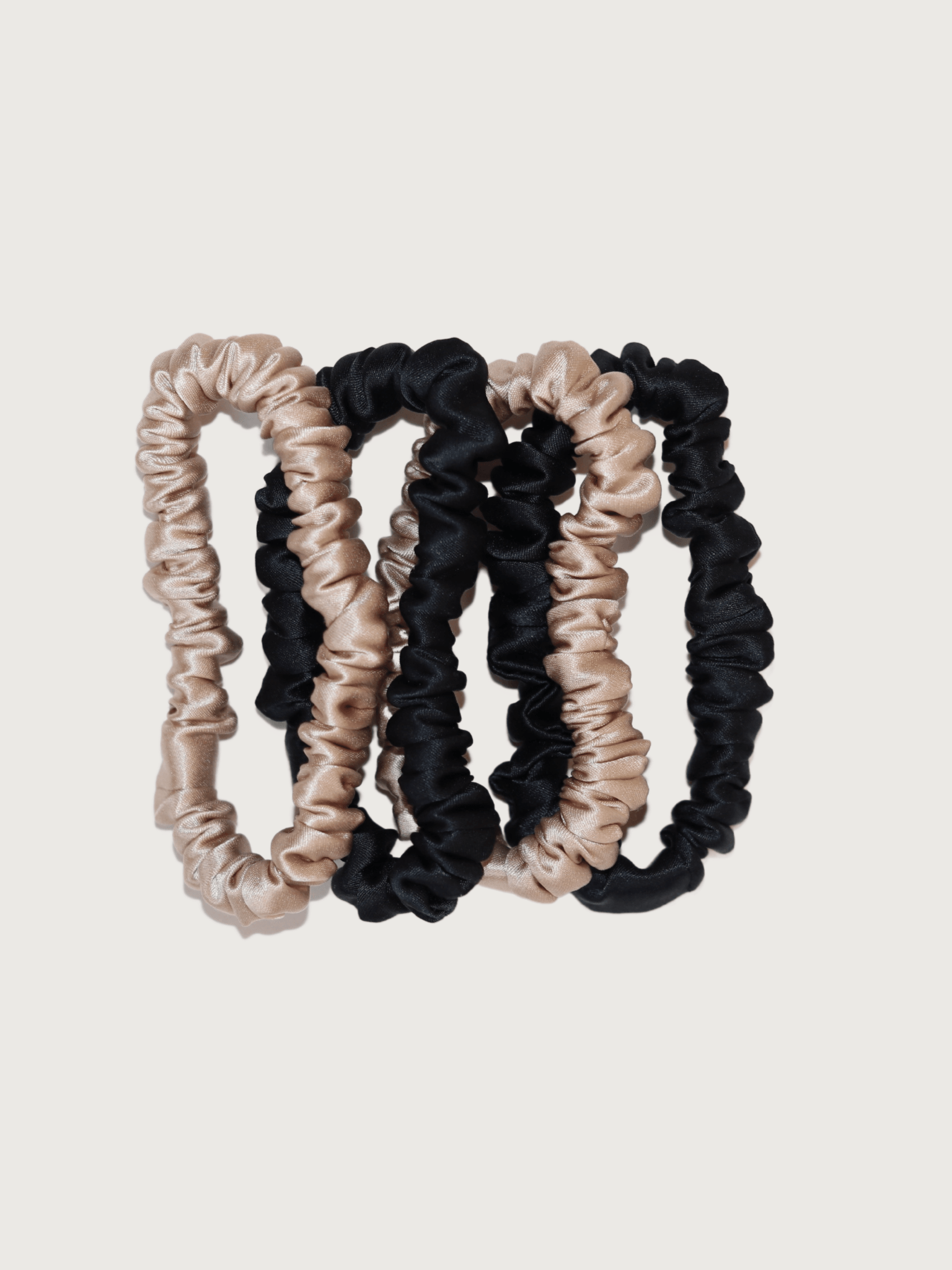 Skinny Privé Pure Silk Hair Scrunchies - Champagne & Black - Nice Cream London